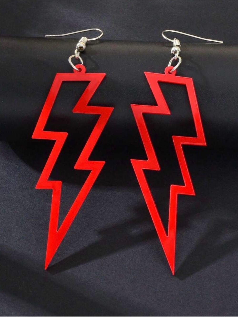 Red Lightning Bolt Drop Earrings - Modern Graphic Statement